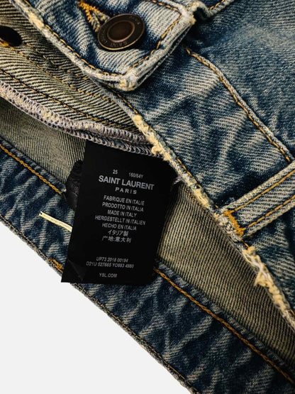 Pre - loved SAINT LAURENT Denim Blue Distressed Shorts at Reems Closet