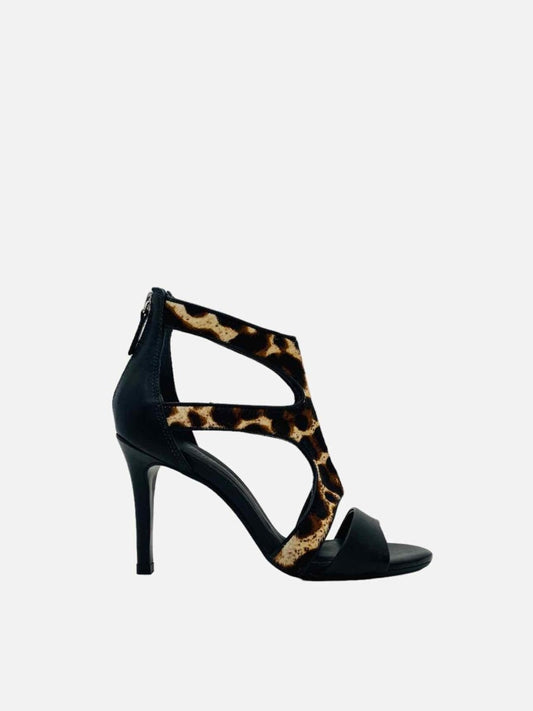 Pre-loved SANDRO Black & Beige Leopard Heeled Sandals - Reems Closet