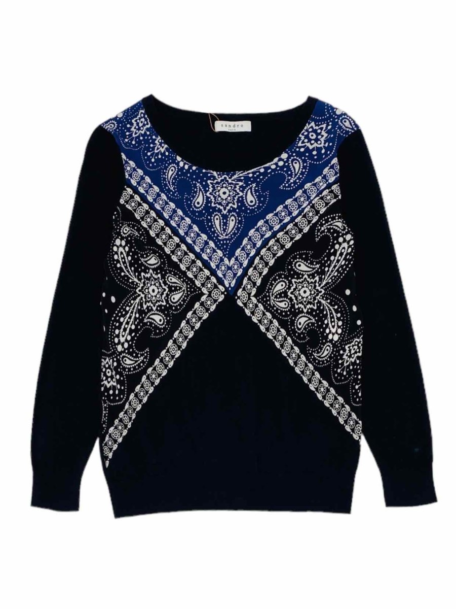 Pre-loved SANDRO Black & Blue Printed Jumper - Reems Closet