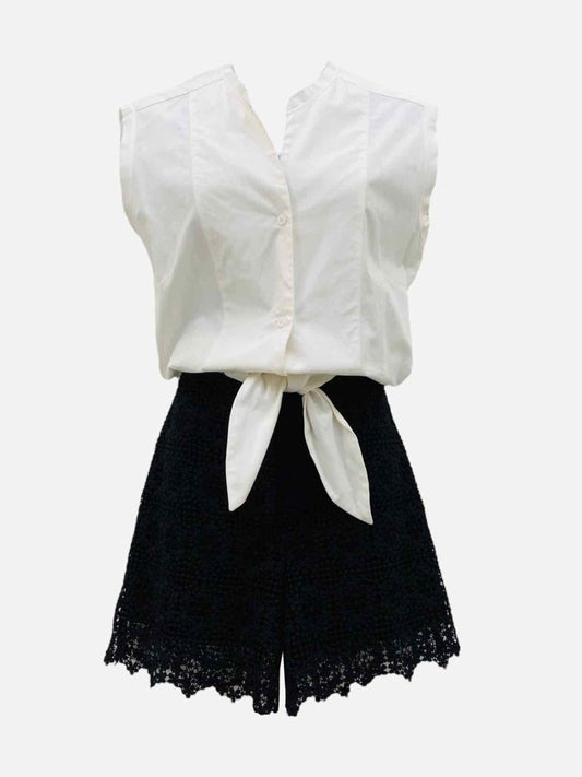 Pre-loved SANDRO Black & White Lace Detail Mini Dress from Reems Closet