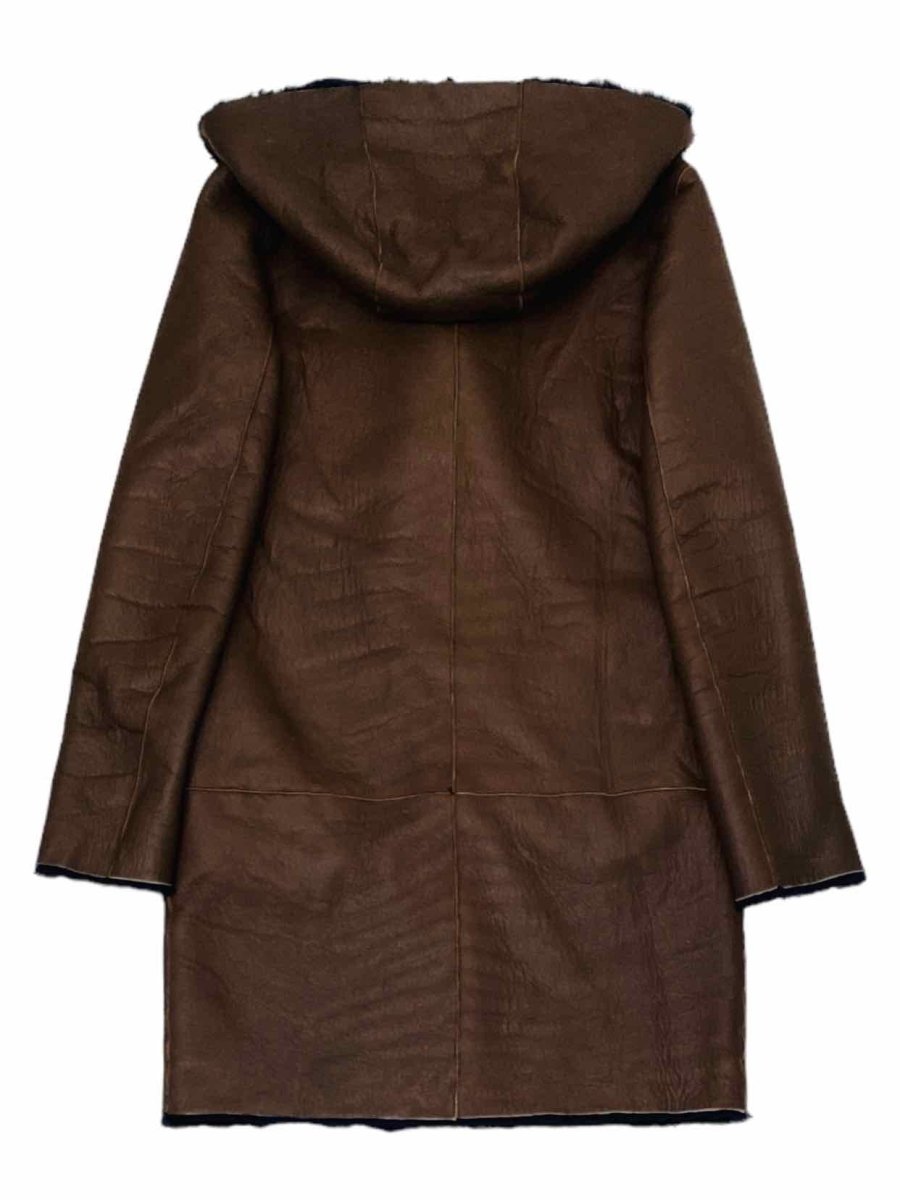 Pre-loved SANDRO Reversible Navy Blue & Brown Hoodie Coat - Reems Closet