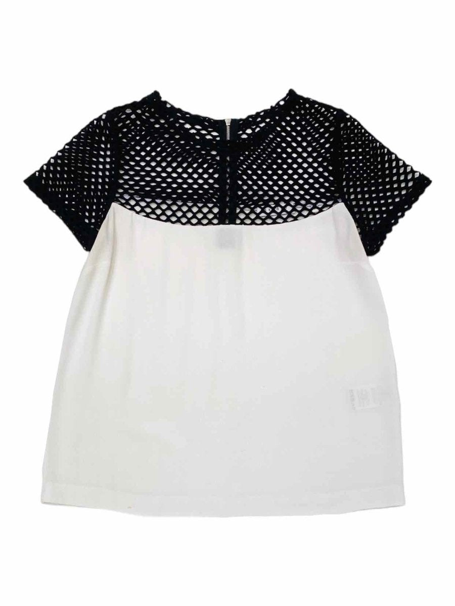 Pre - loved SANDRO Short Sleeve White & Black Crochet Detail Top at Reems Closet