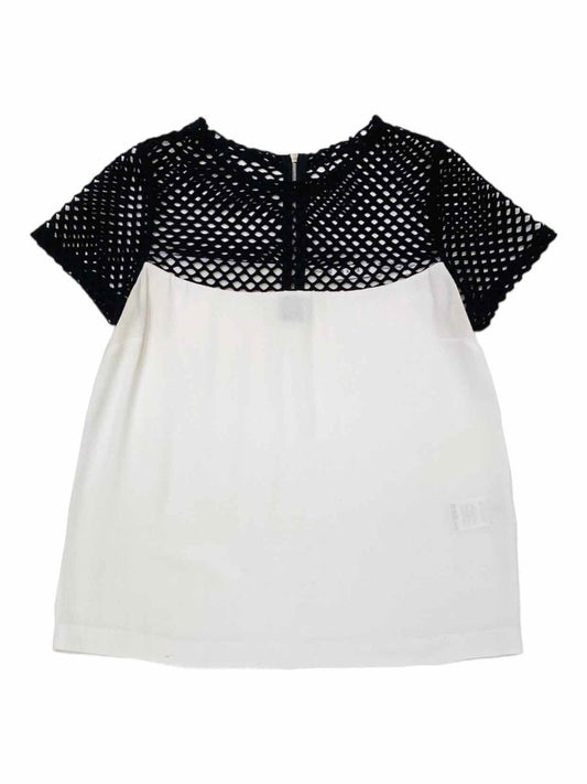 Pre-loved SANDRO Short Sleeve White & Black Crochet Detail Top - Reems Closet