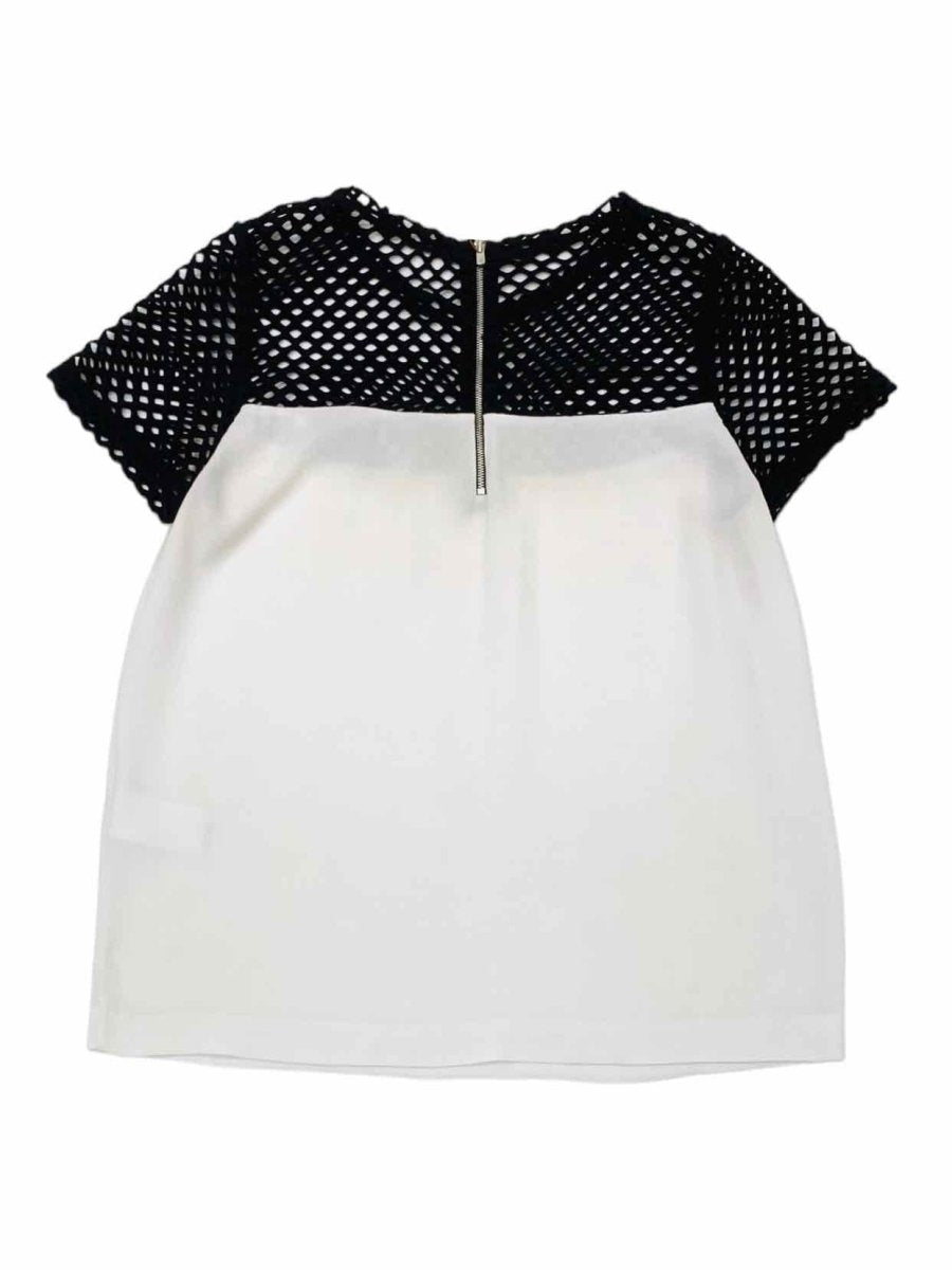 Pre - loved SANDRO Short Sleeve White & Black Crochet Detail Top at Reems Closet