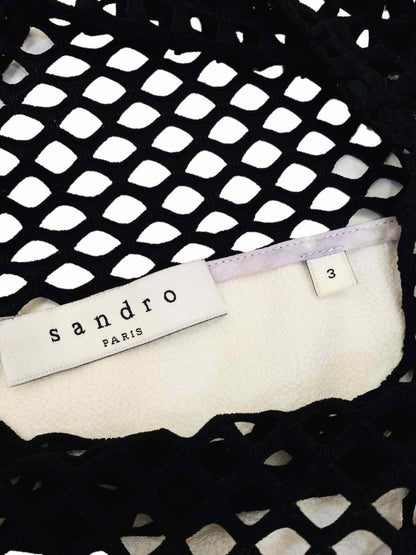 Pre - loved SANDRO Short Sleeve White & Black Crochet Detail Top at Reems Closet