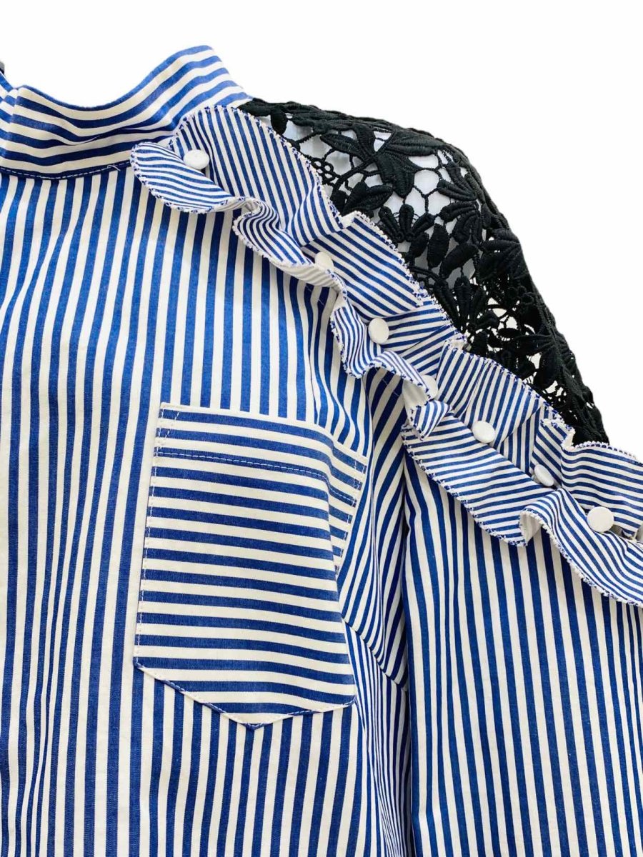 Pre-loved SELF-PORTRAIT White & Blue Striped Top - Reems Closet
