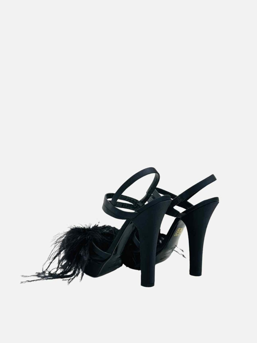 Pre-loved SONIA RYKIEL Black Feather Embellished Heeled Sandals from Reems Closet