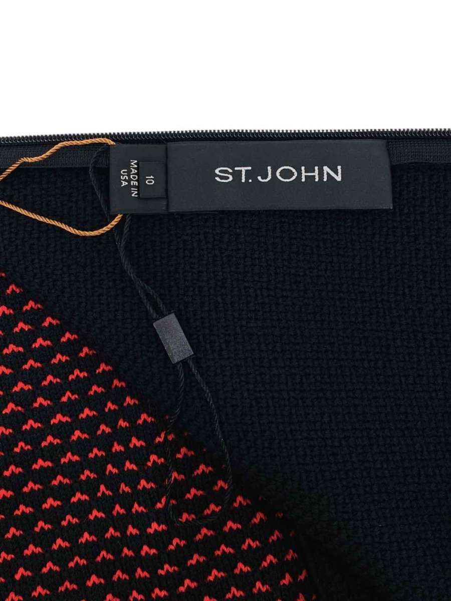 Pre-loved ST. JOHN Knit Black & Burgundy Knee Length Dress from Reems Closet