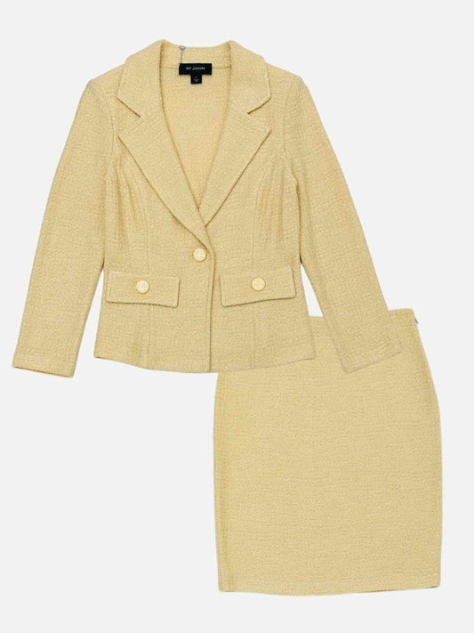 Pre-loved ST. JOHN Knit Yellow Jacket & Skirt from Reems Closet