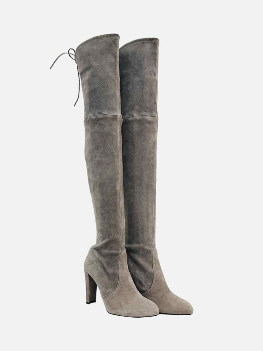 Pre-loved STUART WEITZMAN Highland Taupe Thigh High Boots from Reems Closet