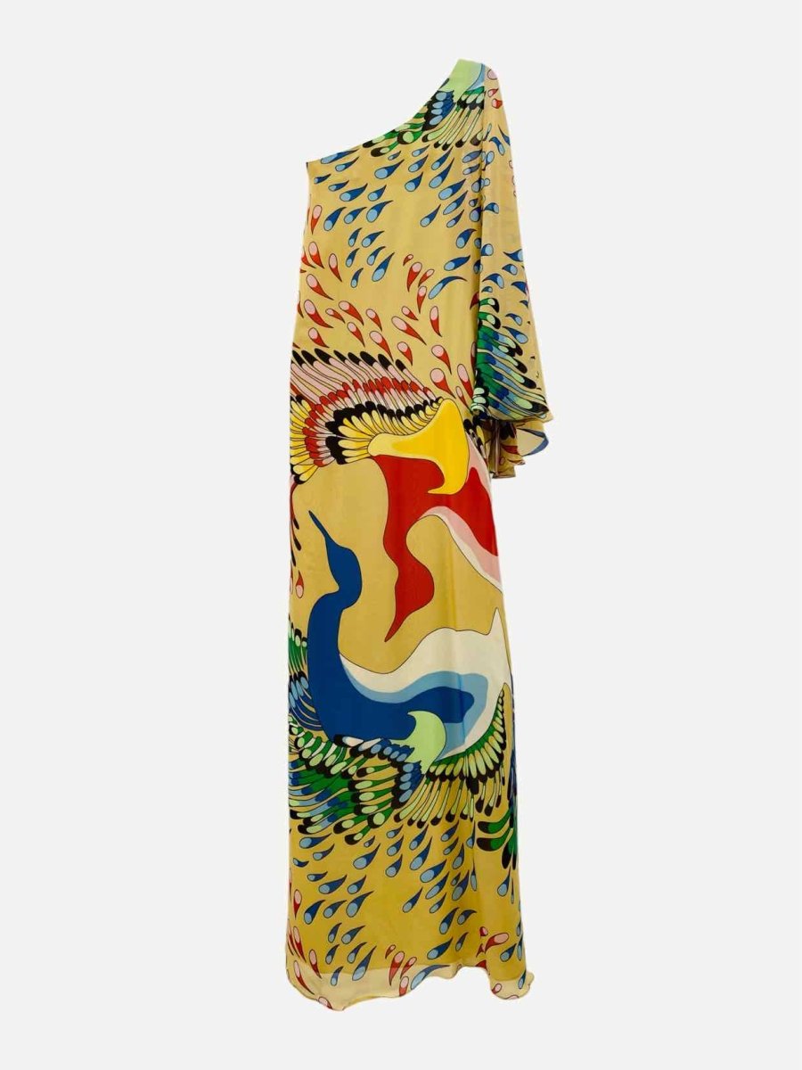 Pre-loved TIBI One Shoulder Beige Multicolor Printed Long Dress - Reems Closet