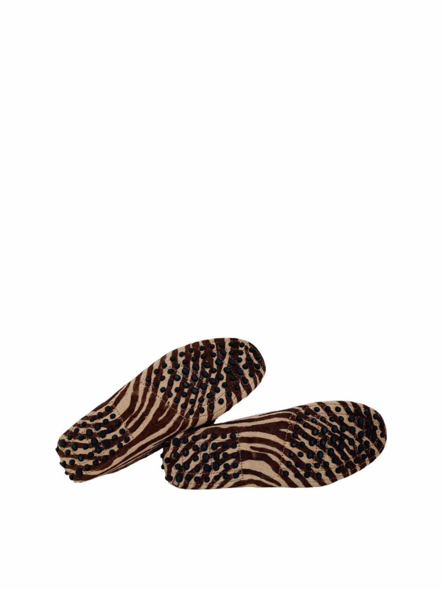 Pre-loved TOD'S Beige & Brown Zebra Print Loafers - Reems Closet