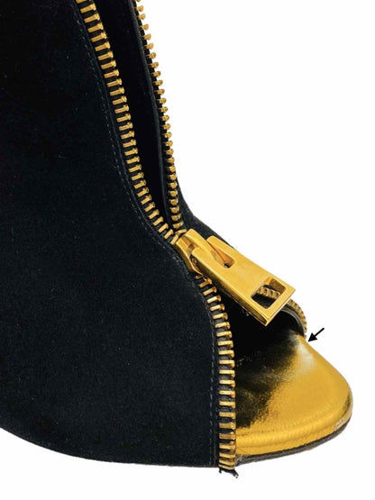 Pre-loved TOM FORD Black w/ Gold Zip Front Ankle Boots - Reems Closet