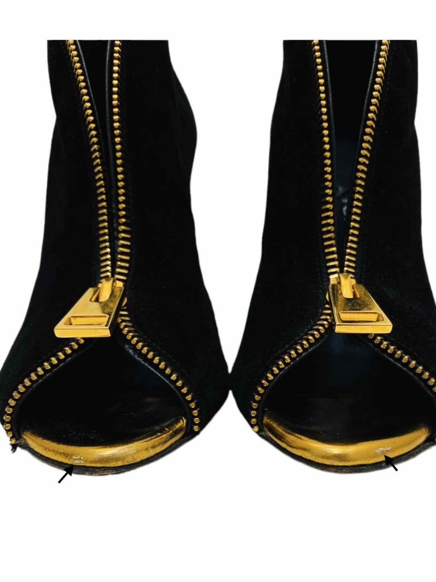 TOM FORD Black w/ Gold Zip Front Booties - Reems Closet