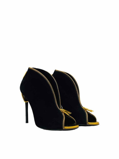 TOM FORD Black w/ Gold Zip Front Booties - Reems Closet