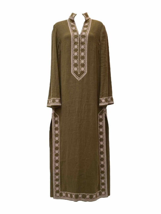 Pre-loved TORY BURCH Khaki Embroidered Trim Long Dress - Reems Closet