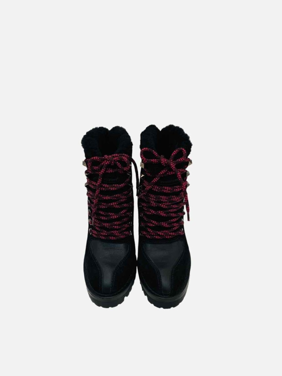 Pre-loved VALENTINO Trekking Black Lace Up Ankle Boots - Reems Closet