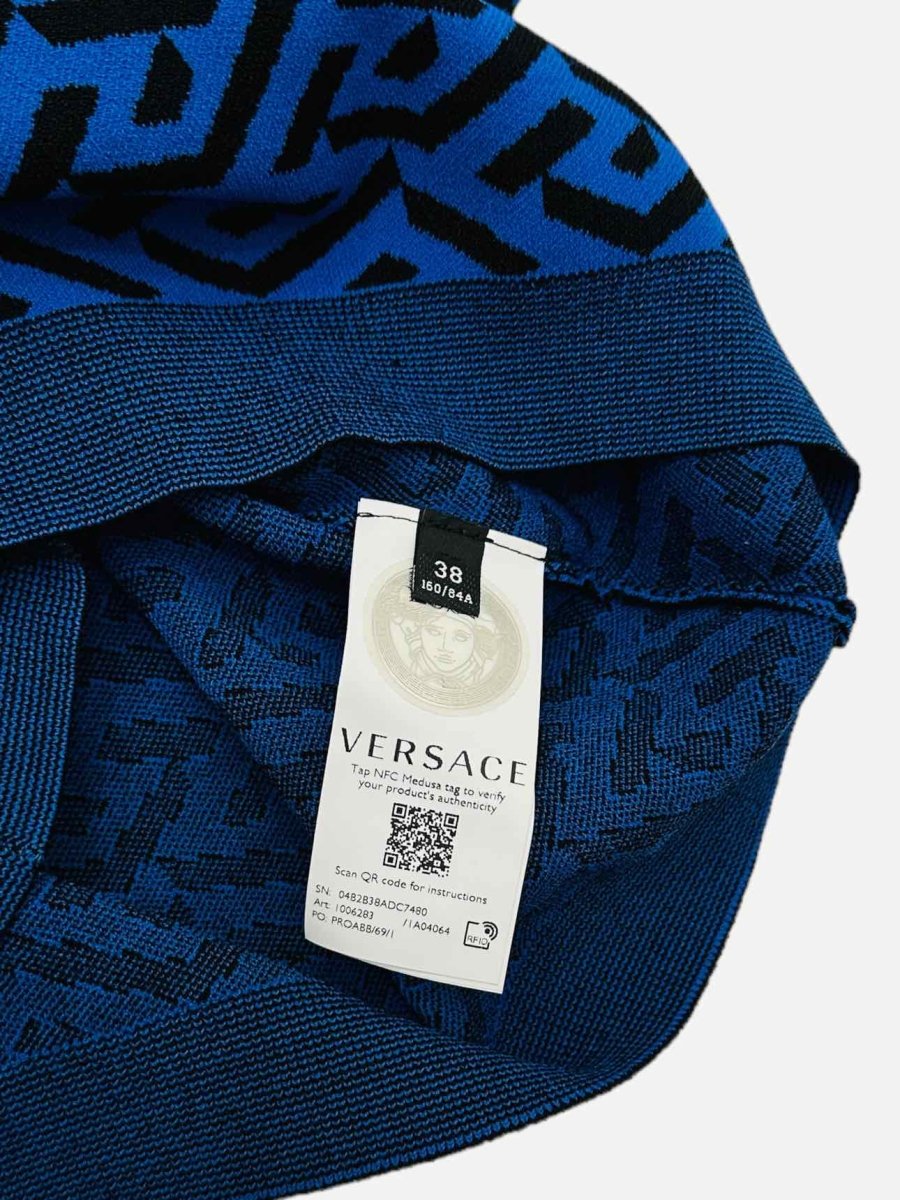 Pre-loved VERSACE La Greca Blue & Black Jacquard Top from Reems Closet