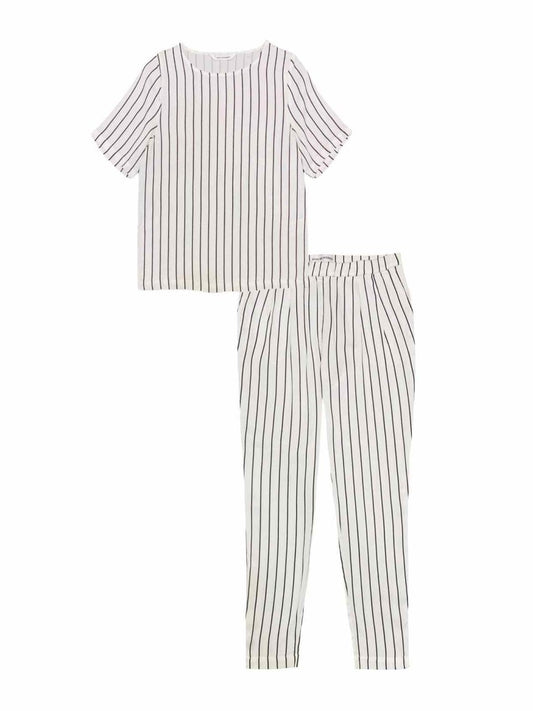 Pre-loved WON HUNDRED Black & White Pinstriped Top & Pants Outfit - Reems Closet