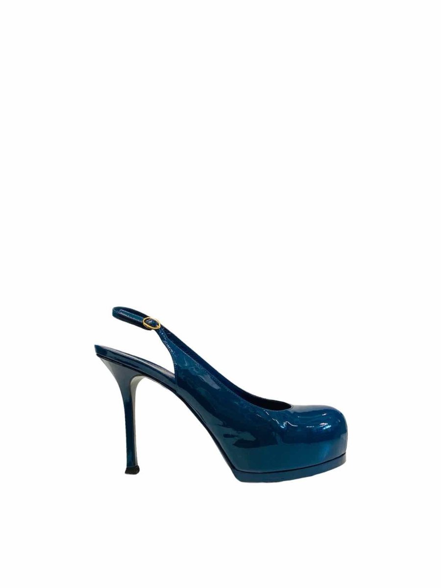 Pre - loved YVES SAINT LAURENT Tribute Blue Slingbacks at Reems Closet