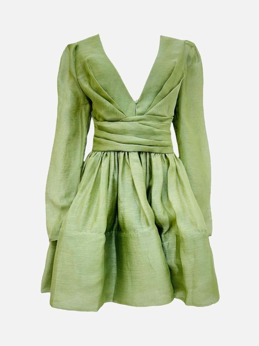 Pre - loved ZIMMERMANN Lyrical Green Mini Dress at Reems Closet